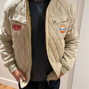 Vintage looking Bomber jkt with “ sponsor badges “